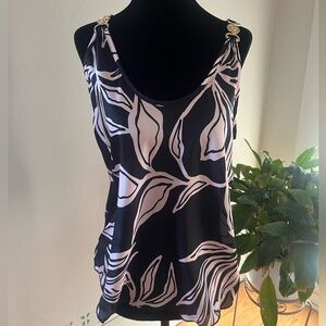 Chic TASH & SOPHIE Black and Cream Leaf Print Women's Blouse - Size M